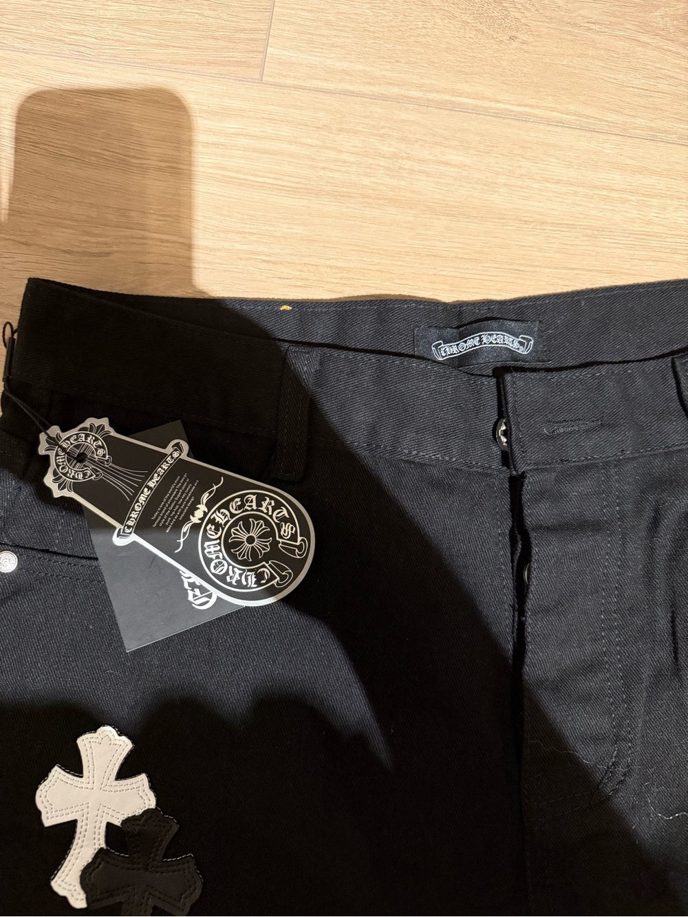 Chrome Hearts Black Jeans with White Cross Appliqués - Picture 3 of 3